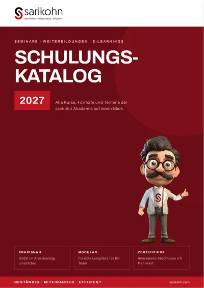 Titelseite: Schulungskatalog 2027 der sarikohn Akademie