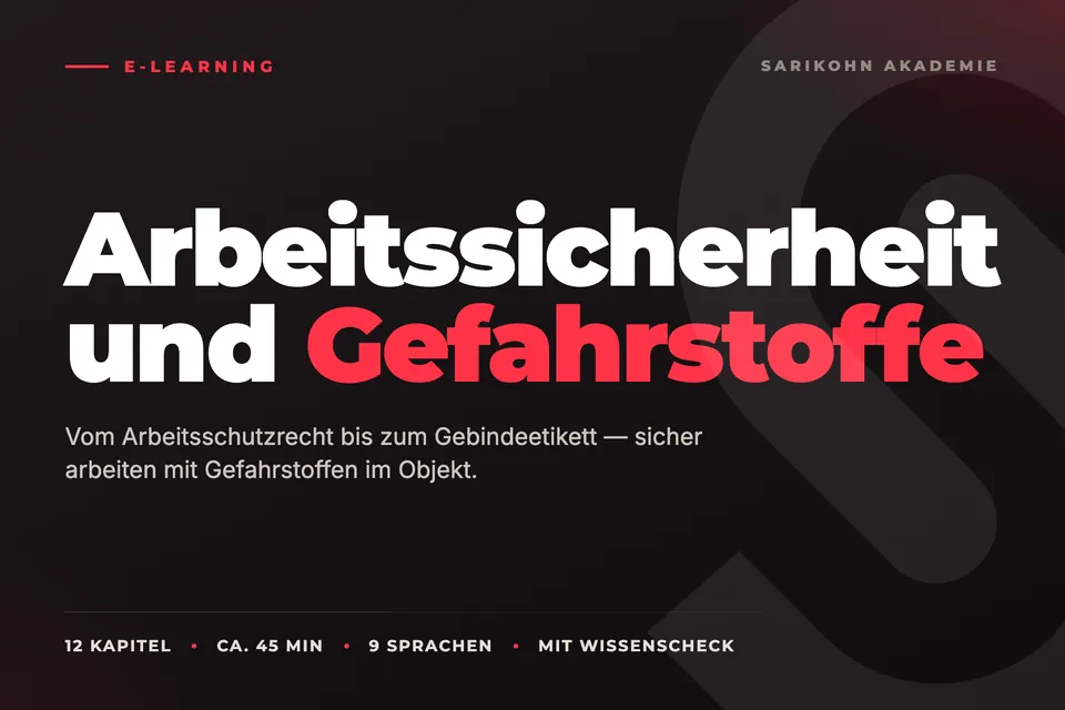 Kachel des Kurses „Arbeitssicherheit und Gefahrstoffe“